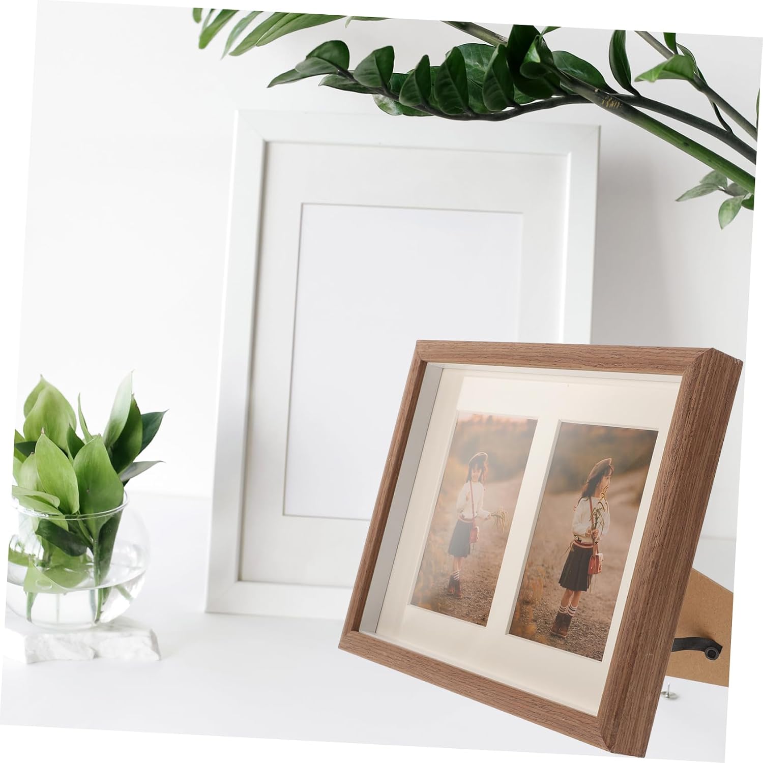 Picture Frame for Wall Tabletop Display Double Frame Design for Photos Stylish Home Decoration Walnut Color Versatile Hanging and Stand Option
